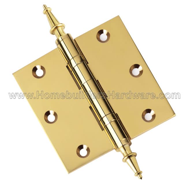 3.5 x 3.5 Inch Polished Brass Ball Bearing Door Hinges Steeple Finials Tips