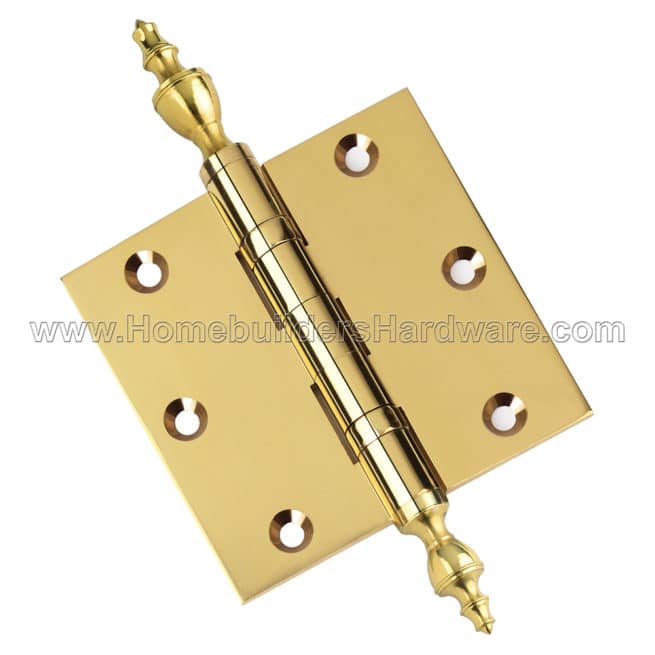 3.5 x 3.5 Inch Polished Brass Ball Bearing Door Hinges Urn Finials Tips