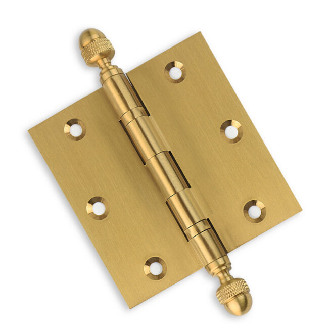 3 1/2 x 3 1/2 Inch Satin Brass Ball Bearing Door Hinges Acorn Finials Tips