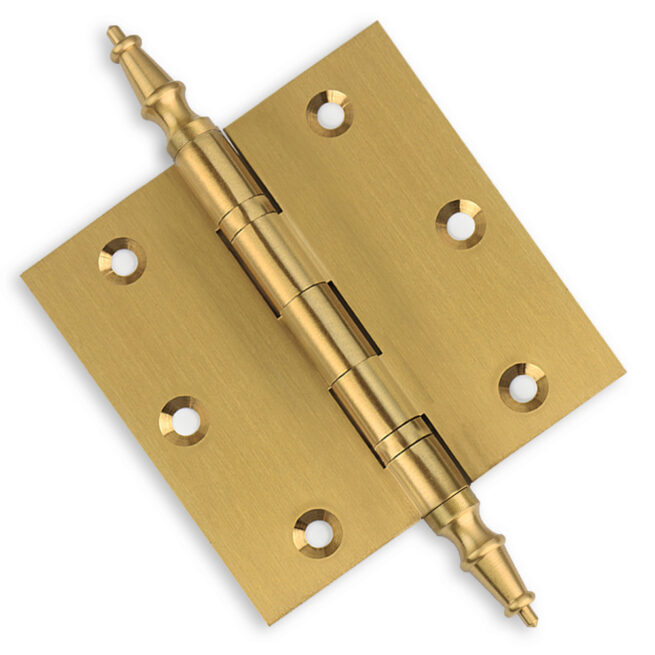 3 1/2 x 3 1/2 Inch Satin Brass Ball Bearing Door Hinges Steeple Finials Tips