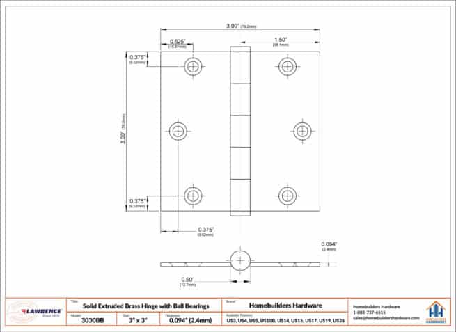 Door Hinge 3 x 3 Solid Brass  - Pewter (US17A) - Image 13