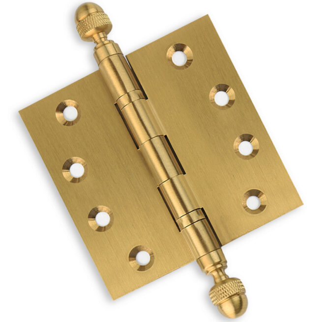 4 x 4 Inch Satin Brass Ball Bearing Door Hinges Acorn Finials Tips