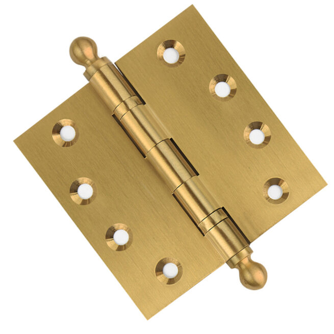 4 x 4 Inch Satin Brass Ball Bearing Door Hinges Ball Finials Tips