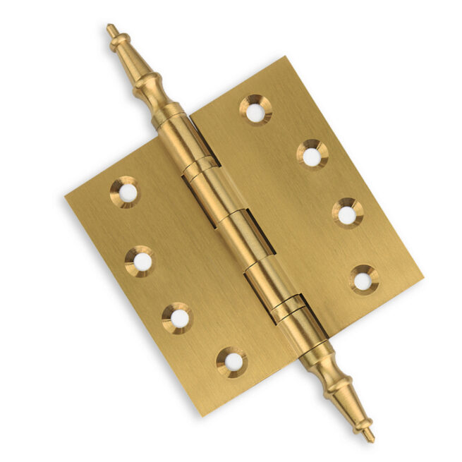 4 x 4 Inch Satin Brass Ball Bearing Door Hinges Steeple Finials Tips
