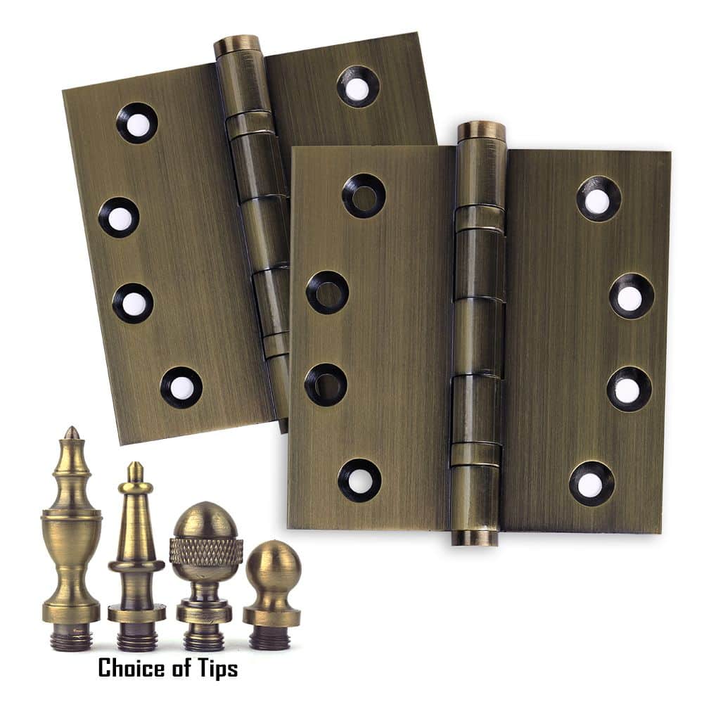 Door Hinge 4 x 4 Inch Solid Brass Ball Bearing Antique Brass (US5