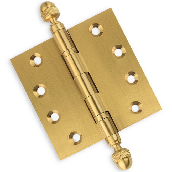 4 1/2 x 4 1/2 Inch Satin Brass Ball Bearing Door Hinges Acorn Finials Tips