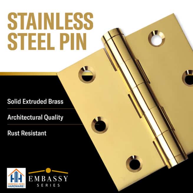 Door Hinge 3.5 x 3.5 Inch Solid Brass Ball Bearing - Polished Brass (US3) - Image 7