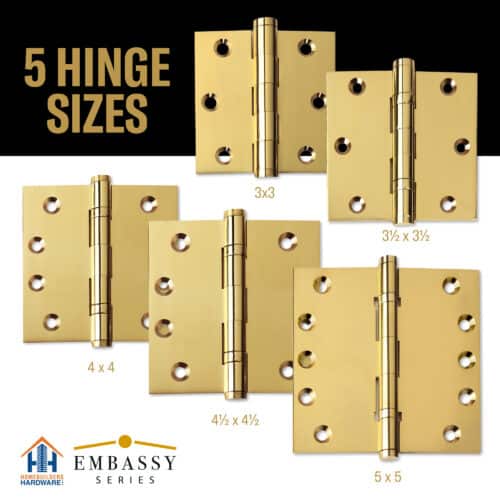 Door Hinge 3.5 x 3.5 Inch Solid Brass Ball Bearing Polished Brass