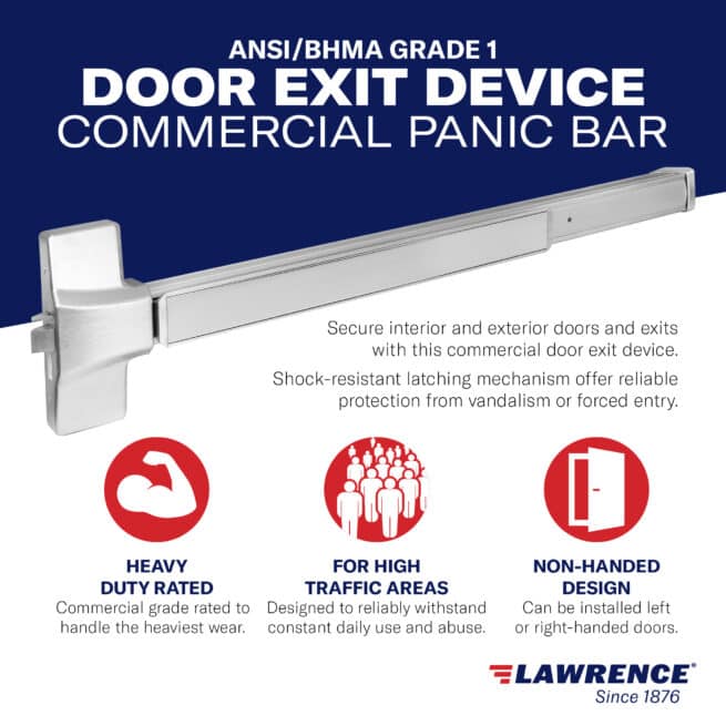 Lawrence Hardware Heavy Duty Rim Exit Device, Panic-Rated 8810 Model - Image 7