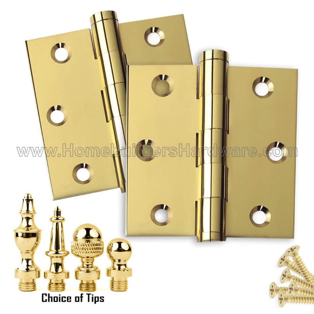 Door Hinges 3 x 3 Solid Brass Polished Brass (US3) Homebuilders