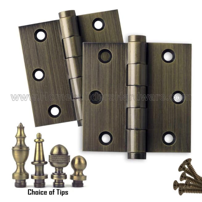Door Hinges 3 x 3 Solid Brass Antique Brass (US5) Homebuilders Hardware
