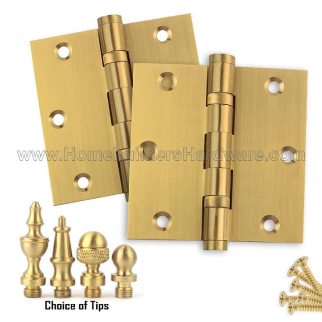 Door Hinges 3 5 X 3 5 Solid Brass Ball Bearing Satin Brass Us4