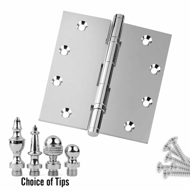 Door Hinge 5 x 5 Inch Solid Brass Ball Bearing - Polished Chrome (US26)
