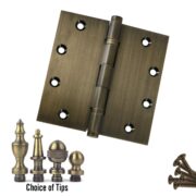 Door Hinge 5 x 5 Inch Solid Brass Ball Bearing - Antique Brass (US5)