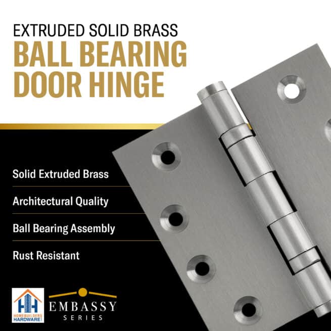 Door Hinges 4 x 4 Inch Solid Brass Ball Bearing NRP - Satin Nickel (US15) - Image 3