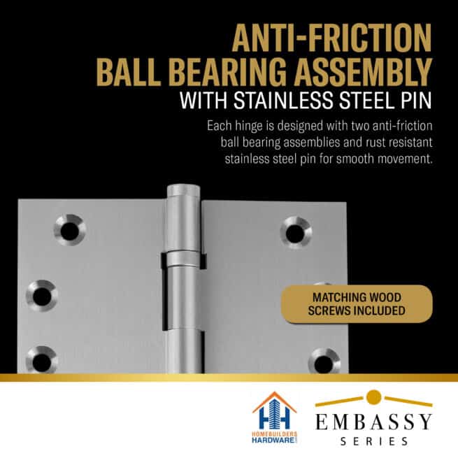 Door Hinges 4 x 4 Inch Solid Brass Ball Bearing NRP - Satin Nickel (US15) - Image 4