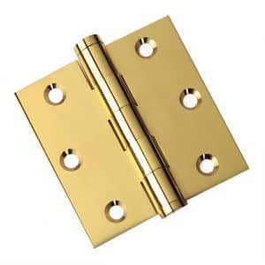 3 x 3 Inch Polished Brass Door Hinges Flat Tips Finials
