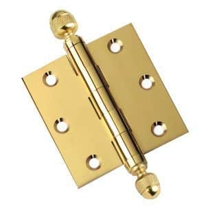 3 x 3 Inch Polished Brass Door Hinges Acorn Tips Finials