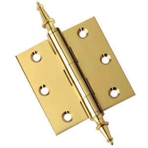 3 x 3 Inch Polished Brass Door Hinges Steeple Tips Finials