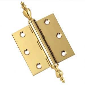 3 x 3 Inch Polished Brass Door Hinges Urn Tips Finials