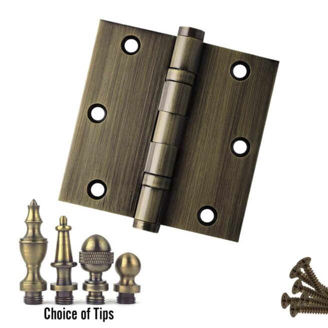 Door Hinge 3.5 x 3.5 Inch Solid Brass Ball Bearing -  Antique Brass (US5)