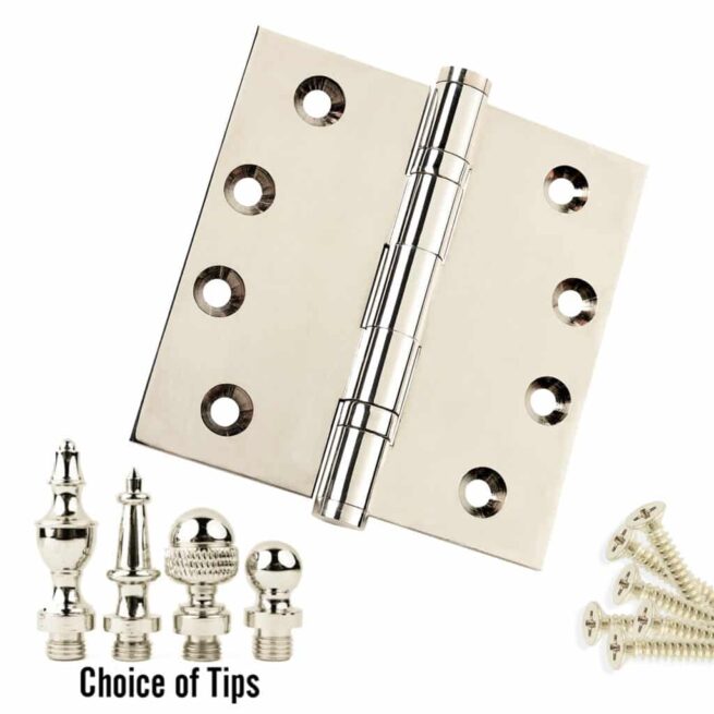 Door Hinge 4 x 4 Inch Solid Brass Ball Bearing - Polished Nickel (US14)