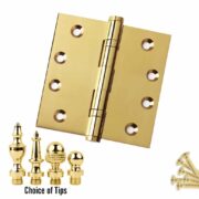 4 x 4 Solid Brass Ball Bearing Door Hinge Polished Brass