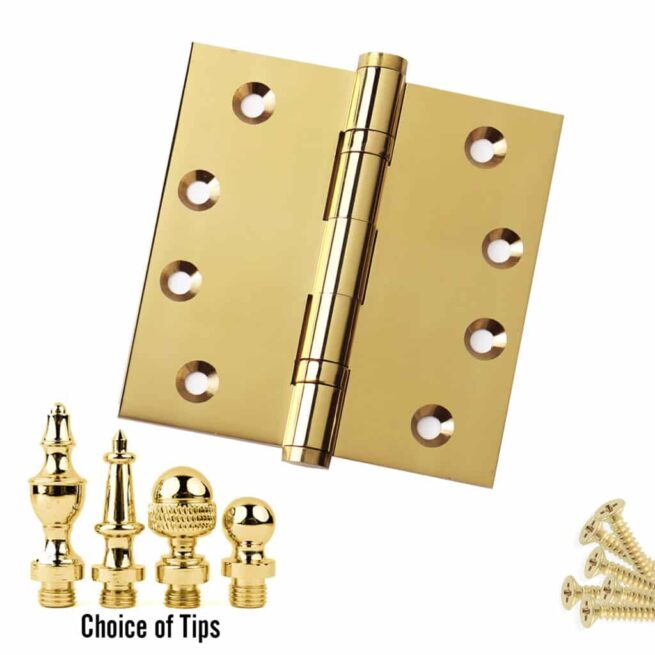 4 x 4 Solid Brass Ball Bearing Door Hinge Polished Brass