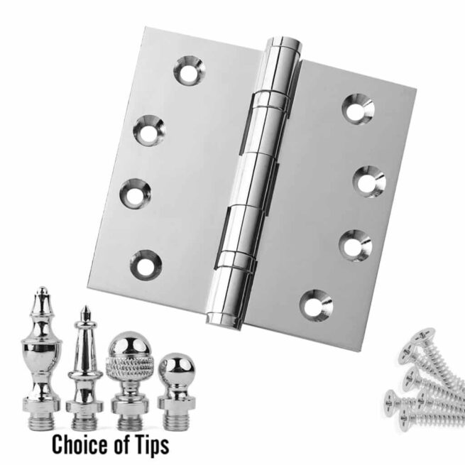 Door Hinge 4.5 x 4.5 Inch Solid Brass Ball Bearing - Polished Chrome (US26)