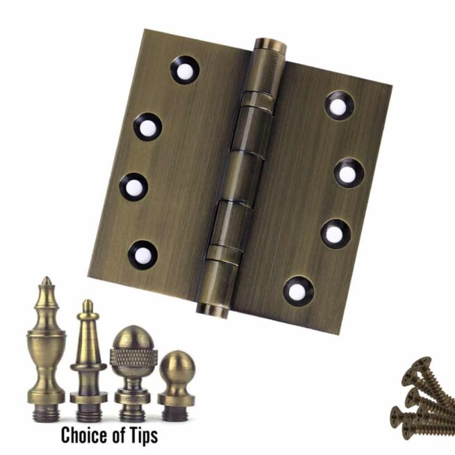 Door Hinge 4.5 x 4.5 Inch Solid Brass Ball Bearing - Antique Brass (US5)