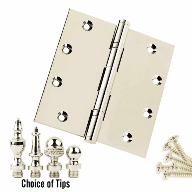 Door Hinge 5 x 5 Inch Solid Brass Ball Bearing - Polished Nickel (US14)