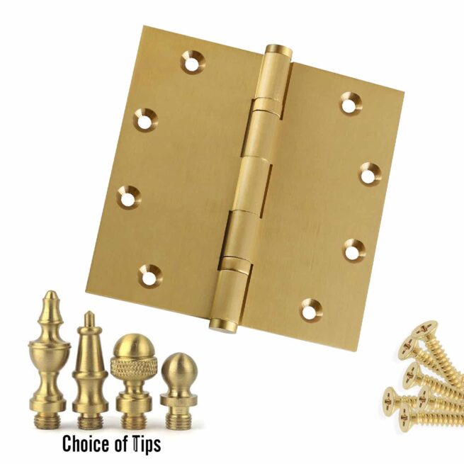 Door Hinge 5 x 5 Inch Solid Brass Ball Bearing - Satin Brass (US4)