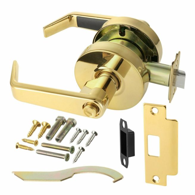 Door Lever Lockset, Heavy Duty Grade 2, Polished Brass, Lawrence Hardware - Image 2