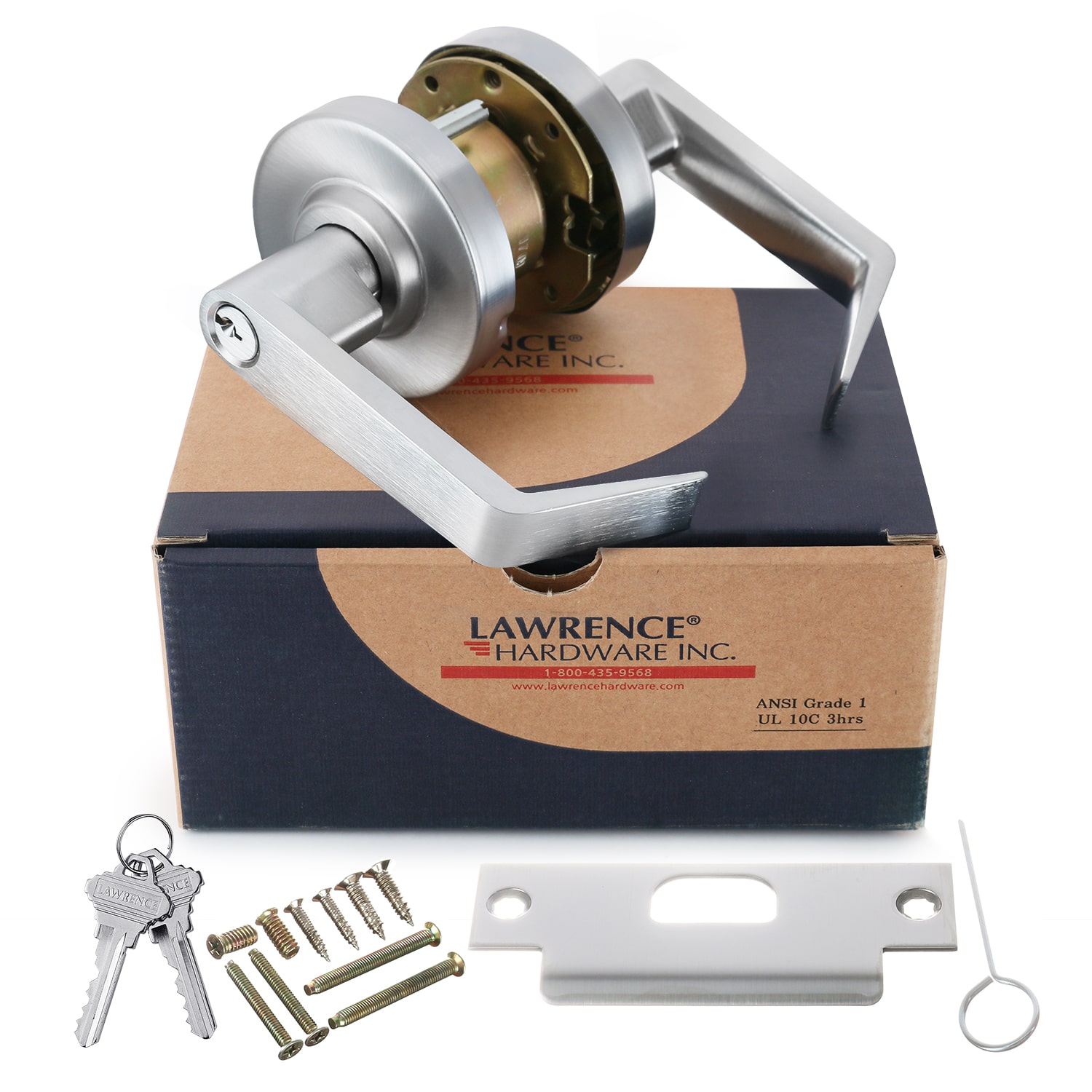Lawrence Commercial Grade Lever Door Lock – Heavy Duty Brushed Chrome Entry Handle With Keyed Lock (Grade 2)