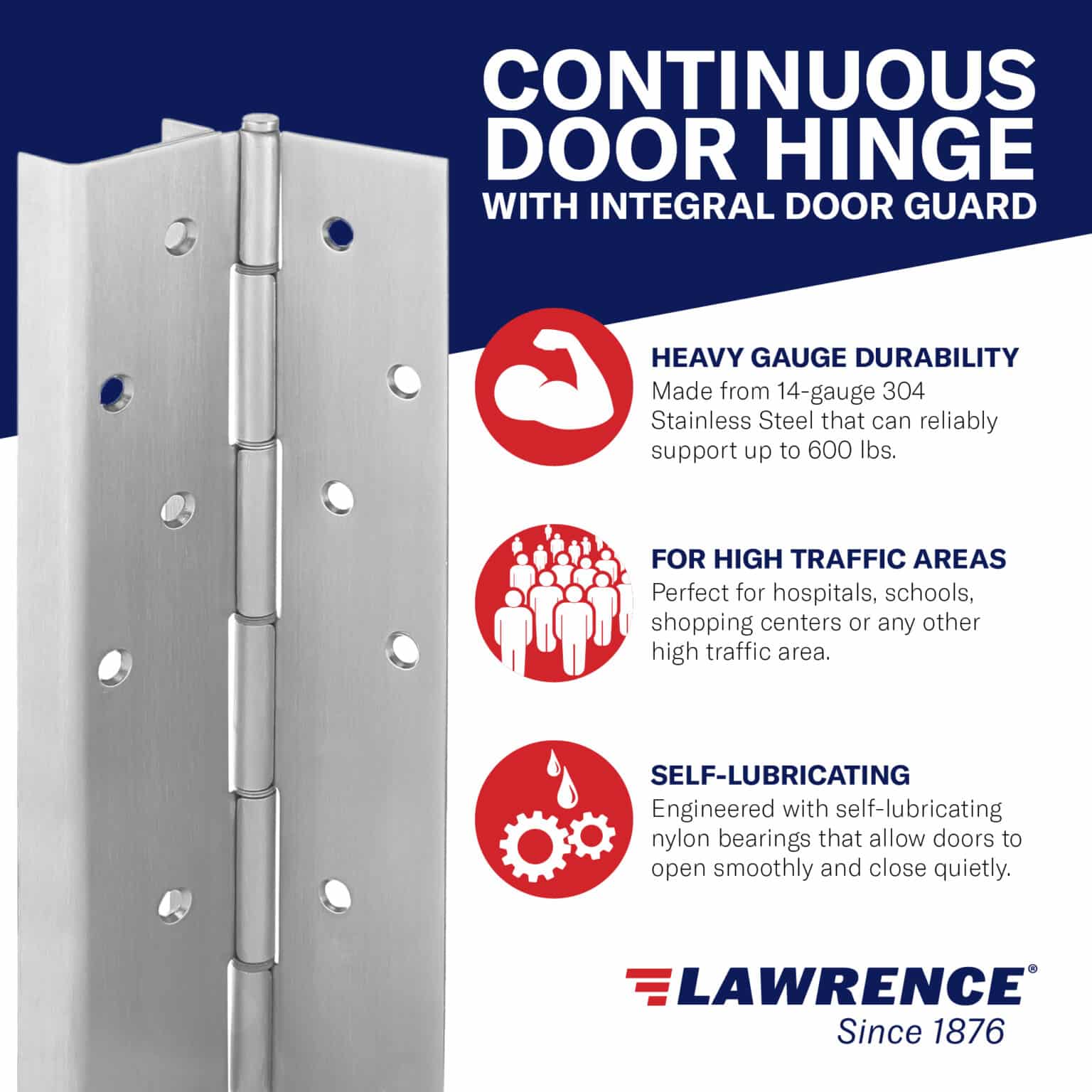 Continuous Pin and Barrel Stainless Steel Hinge 952 (Full Wrap Edge