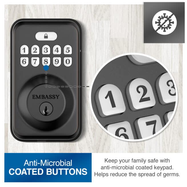 Keyless Entry Electronic Door with Illuminated Antimicrobial Keypad & Security Deadbolt Lock EL1 - Image 6