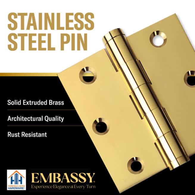 Door Hinge 3 x 3 Solid Brass  - Polished Brass (US3) - Image 8