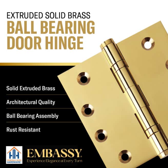 Door Hinge 4 x 4 Inch Solid Polished Brass Ball Bearing (US3) - Image 7