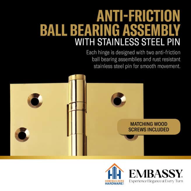 Door Hinge 3 x 3 Solid Brass  - Polished Brass (US3) - Image 9