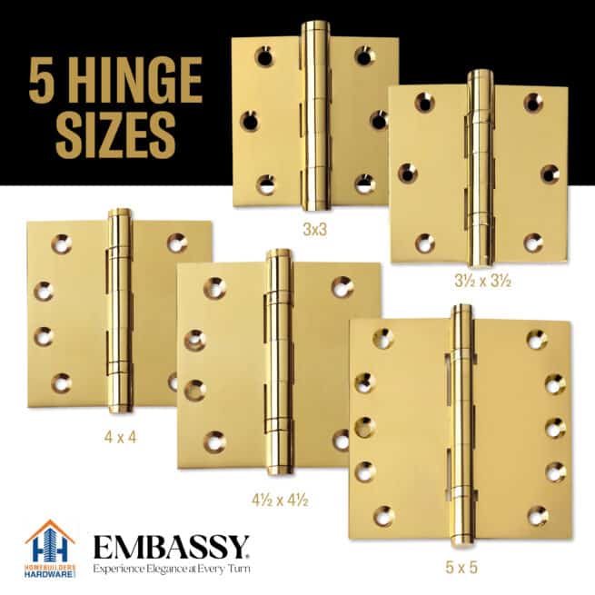 Door Hinge 3 x 3 Solid Brass  - Polished Brass (US3) - Image 7