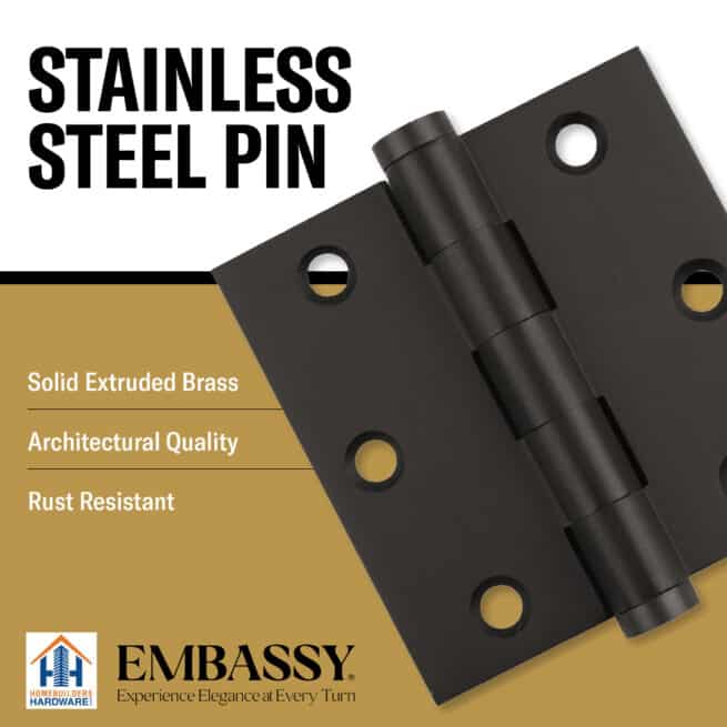 Door Hinge 3.5 x 3.5 Solid Brass Ball Bearing - Oil Rubbed Bronze (US10B) - Image 7