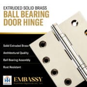 Door Hinge 5 x 5 Inch Solid Brass Ball Bearing - Polished Nickel (US14) - Image 7