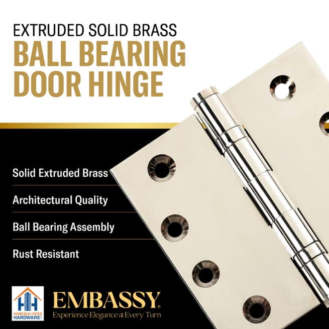 Door Hinge 4 x 4 Inch Solid Brass Ball Bearing - Polished Nickel (US14) - Image 7