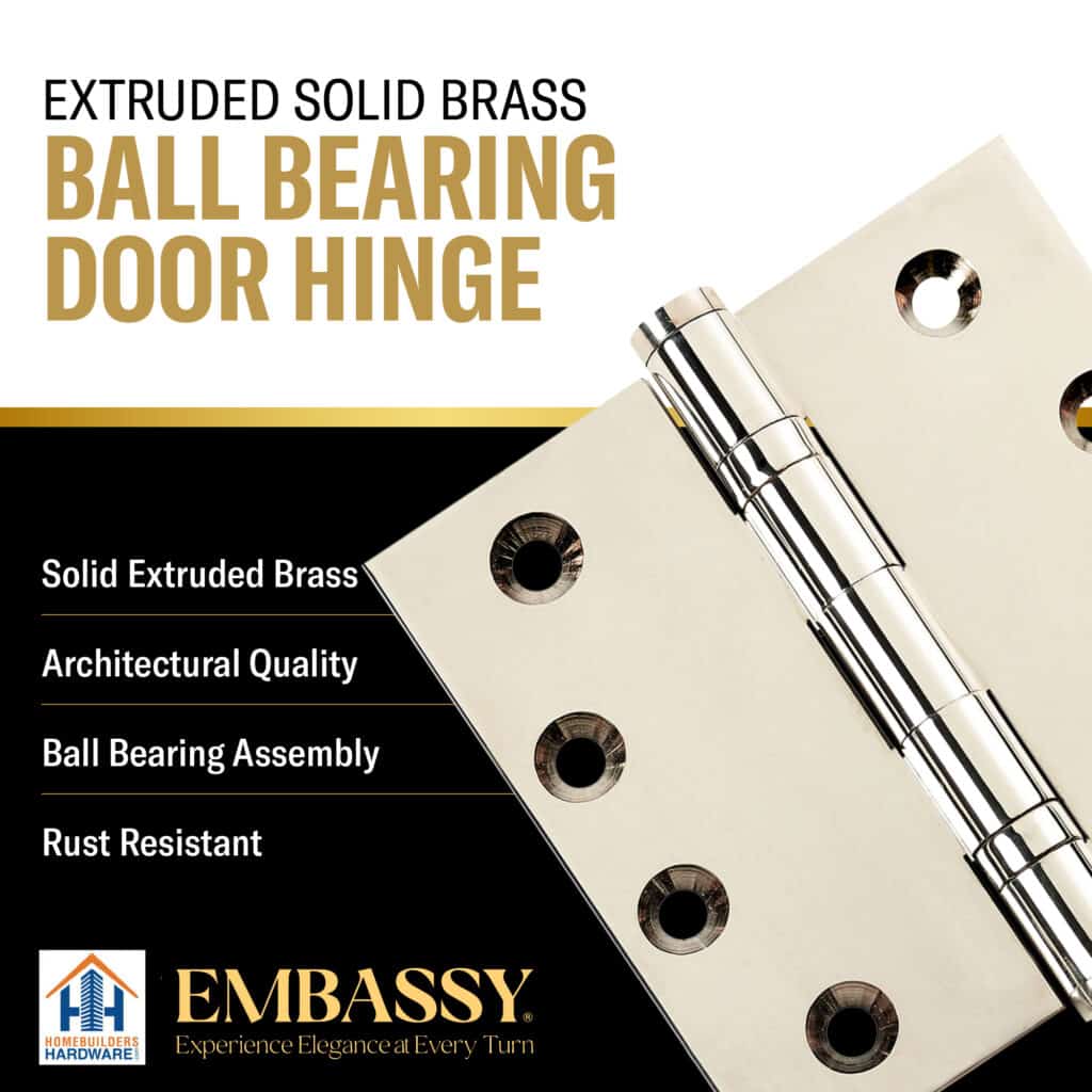 Door Hinge 4.5 x 4.5 Inch Solid Brass Ball Bearing - Polished