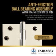 Door Hinge 5 x 5 Inch Solid Brass Ball Bearing - Polished Nickel (US14) - Image 8