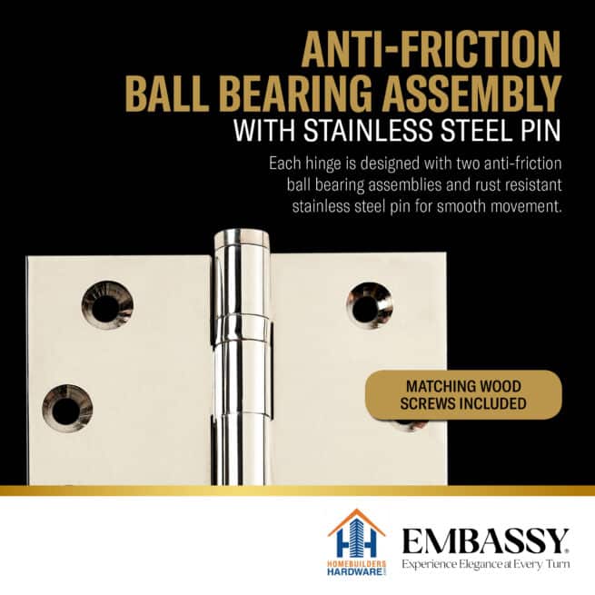 Door Hinge 4 x 4 Inch Solid Brass Ball Bearing - Polished Nickel (US14) - Image 8