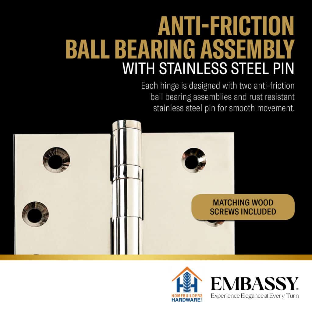 Door Hinge 4.5 x 4.5 Inch Solid Brass Ball Bearing - Polished