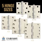 Door Hinge 5 x 5 Inch Solid Brass Ball Bearing - Polished Nickel (US14) - Image 11