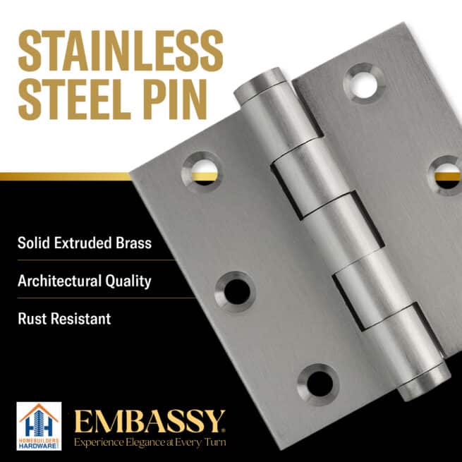 Door Hinge 3 x 3 Solid Brass  - Satin Nickel (US15) - Image 8