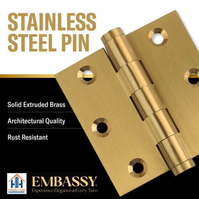 Door Hinge 3 x 3 Solid Brass - Satin Brass (US4) - Image 7